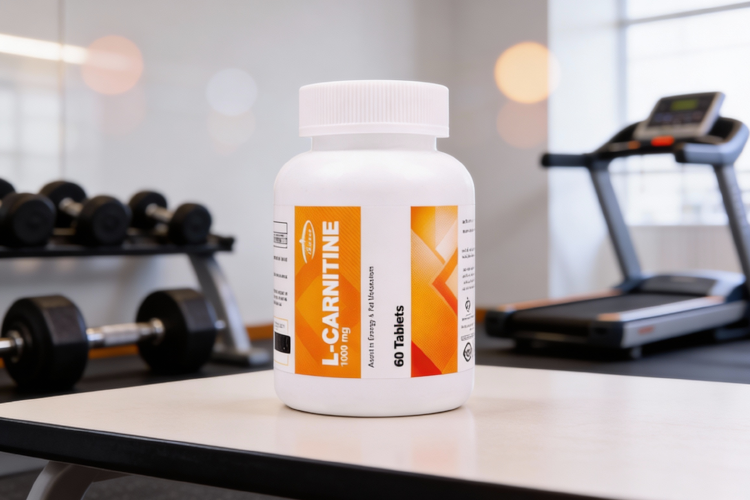 قرص ال کارنیتین 1000 برای لاغری در کنار تجهیزات ورزشی